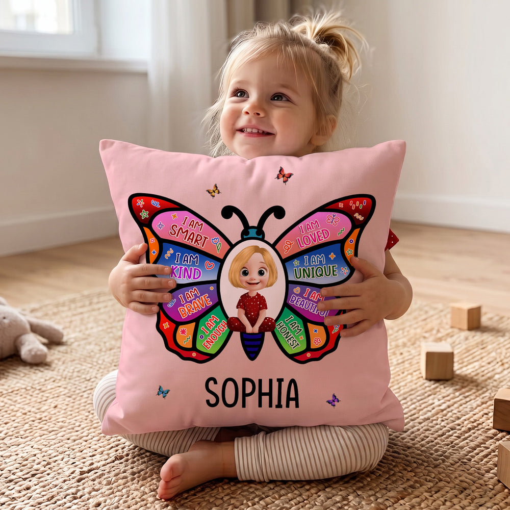 Personalized I Am Affirmation Butterfly Pillow - Custom Kids & Grandkids Gift