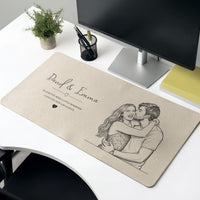 I Love You Now And Always Couple Photo Sketch Line Art - Personalized Desk Mat | Romantic Couple Gift
