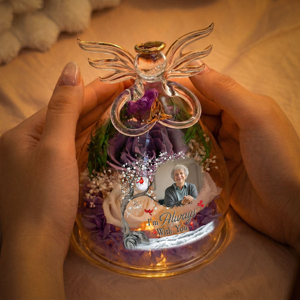 I'm Always With You - Personalized Flower In Glass Angel Figurines