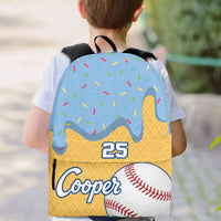 Ice Cream Baseball, Softball ,Custom Name & Number - Personalized Backpack