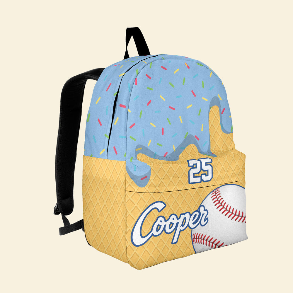 Ice Cream Baseball, Softball ,Custom Name & Number - Personalized Backpack