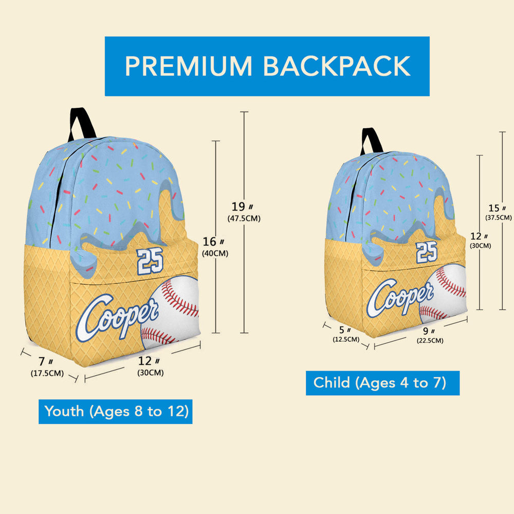 Ice Cream Baseball, Softball ,Custom Name & Number - Personalized Backpack
