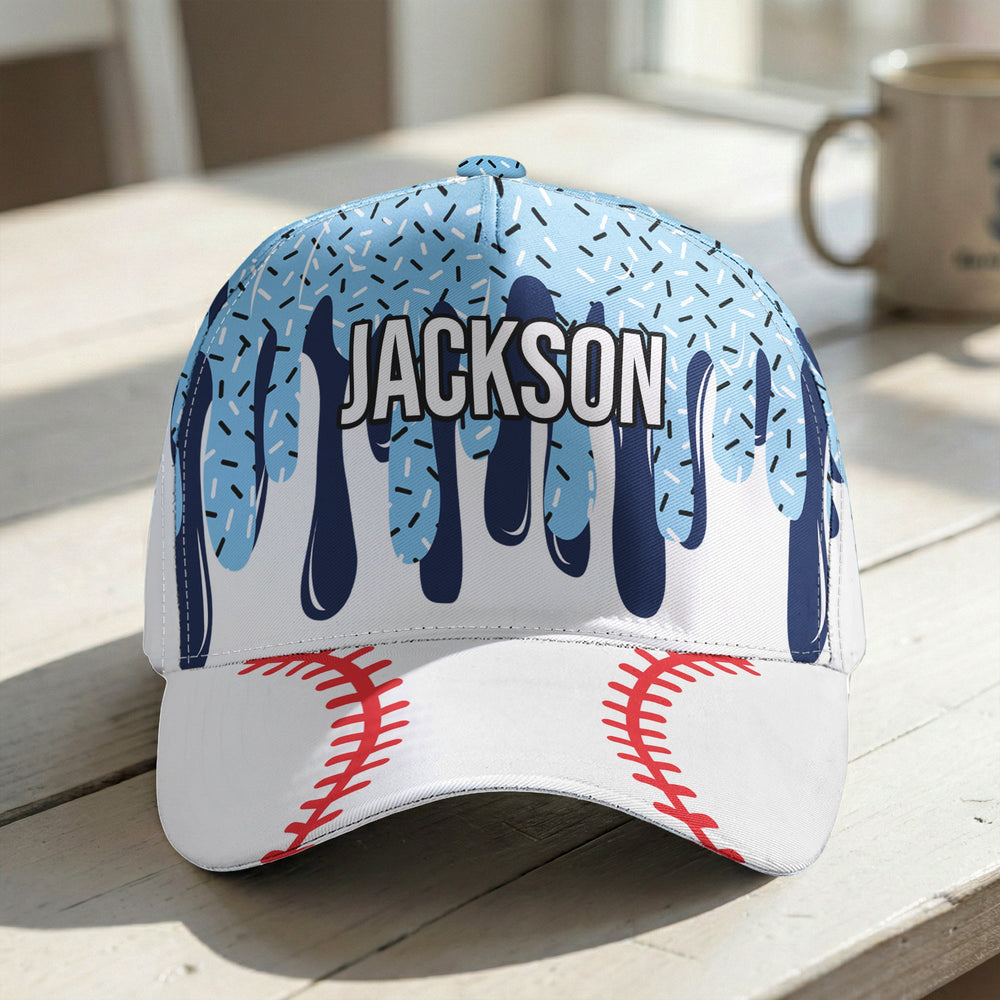 Personalized Ice Cream Drip Sports Cap - Custom Name Baseball & Multi-Sport Classic Snapback Hat