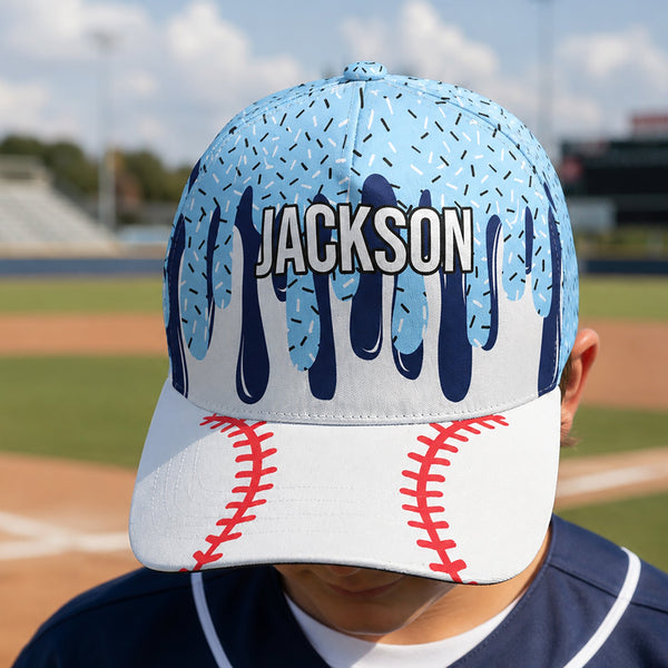 Personalized Ice Cream Drip Sports Cap - Custom Name Baseball & Multi-Sport Classic Snapback Hat