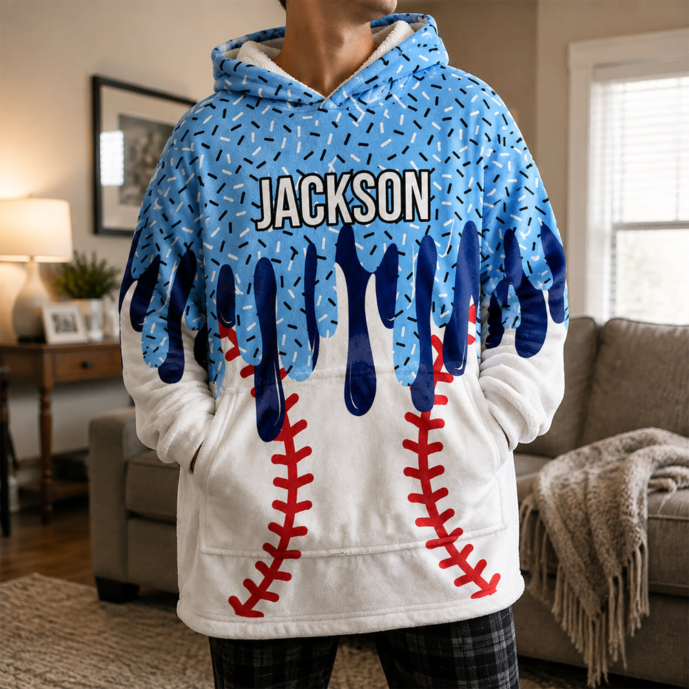 Personalized Ice Cream Drip Blanket Hoodie - Custom Sports Fan Gift