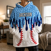 Personalized Ice Cream Drip Blanket Hoodie - Custom Sports Fan Gift
