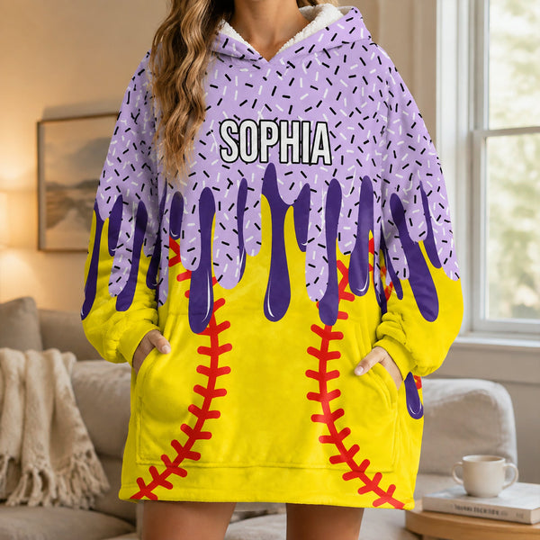Personalized Ice Cream Drip Blanket Hoodie - Custom Sports Fan Gift