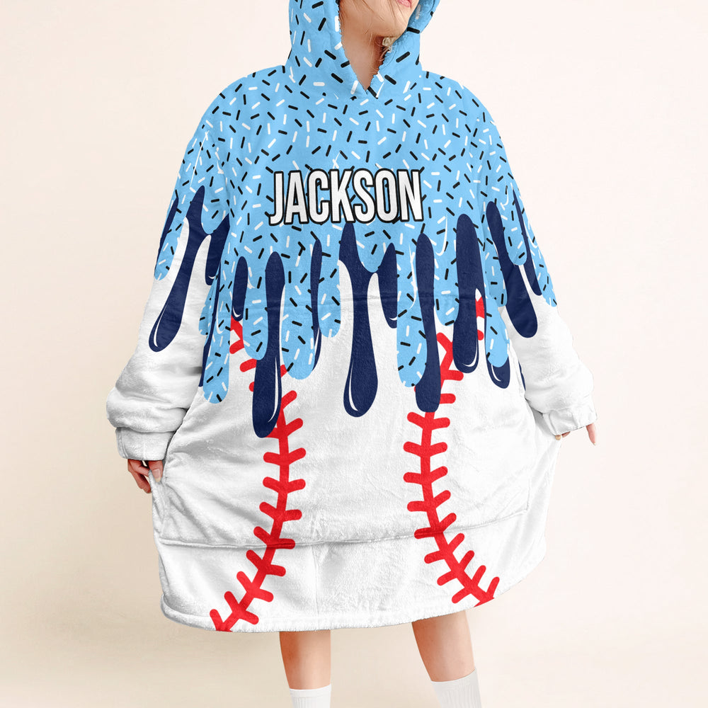 Personalized Ice Cream Drip Blanket Hoodie - Custom Sports Fan Gift