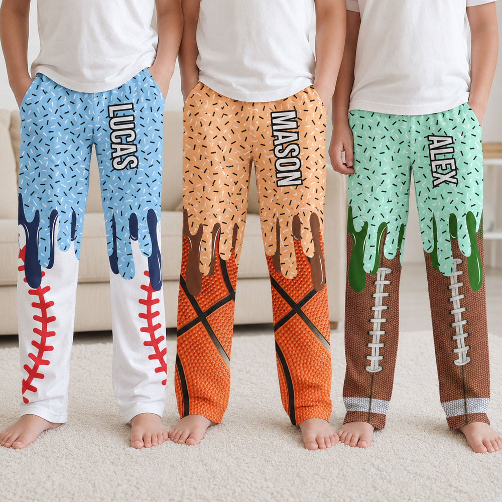 Personalized Ice Cream Drip Sports Lounge Pants, Custom Baseball Softball Soccer Pajama Pants for Kids & Adults