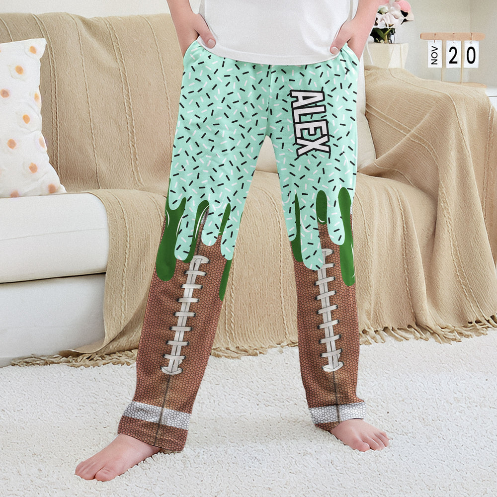 Personalized Ice Cream Drip Sports Lounge Pants, Custom Baseball Softball Soccer Pajama Pants for Kids & Adults