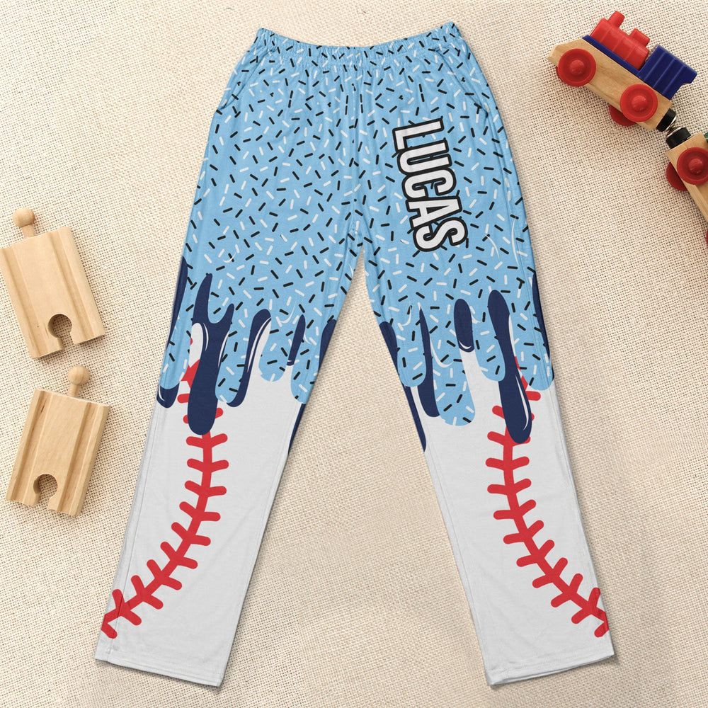 Personalized Ice Cream Drip Sports Lounge Pants, Custom Baseball Softball Soccer Pajama Pants for Kids & Adults