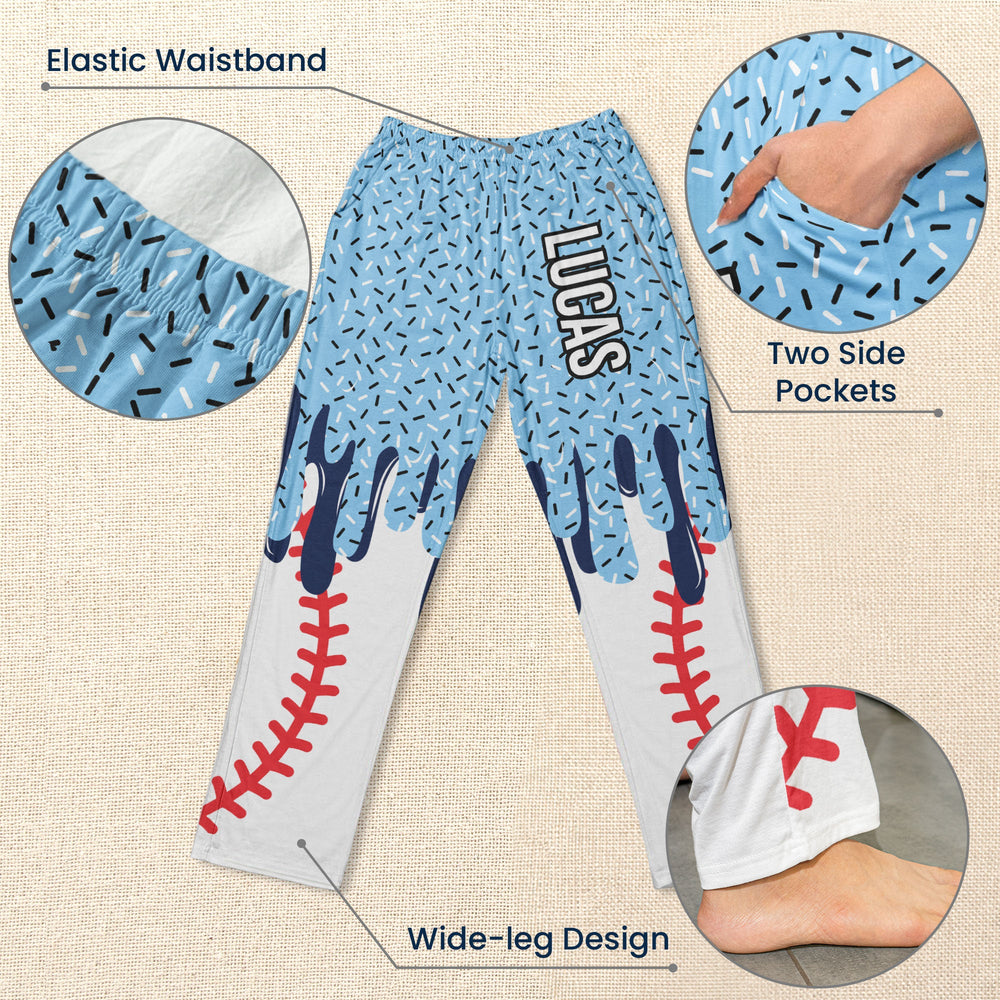 Personalized Ice Cream Drip Sports Lounge Pants, Custom Baseball Softball Soccer Pajama Pants for Kids & Adults
