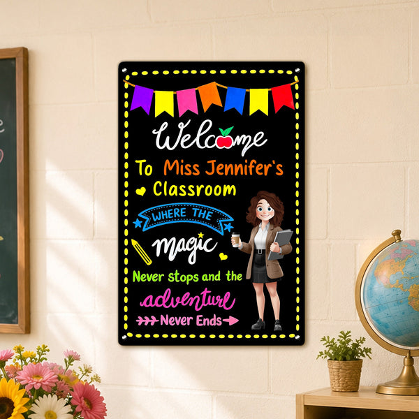 In This Classroom Adventure Never Ends - Personalized Metal Sign