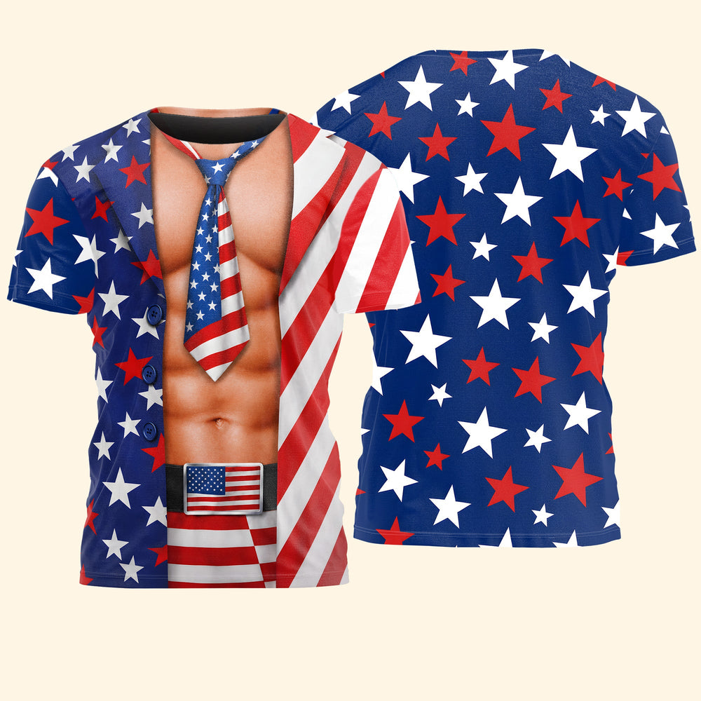 Funny 3D USA Bikini Graphic Shirt - Patriotic 4th of July Couple Gag Gift