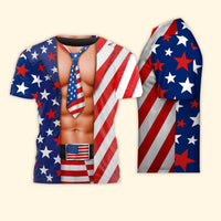 Funny 3D USA Bikini Graphic Shirt - Patriotic 4th of July Couple Gag Gift