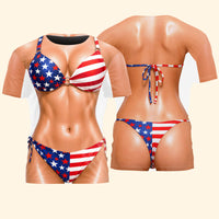 Funny 3D USA Bikini Graphic Shirt - Patriotic 4th of July Couple Gag Gift