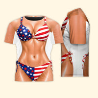 Funny 3D USA Bikini Graphic Shirt - Patriotic 4th of July Couple Gag Gift