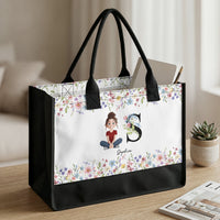 Initial Name With Floral - Personalized Tote Bag