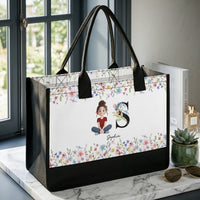 Initial Name With Floral - Personalized Tote Bag