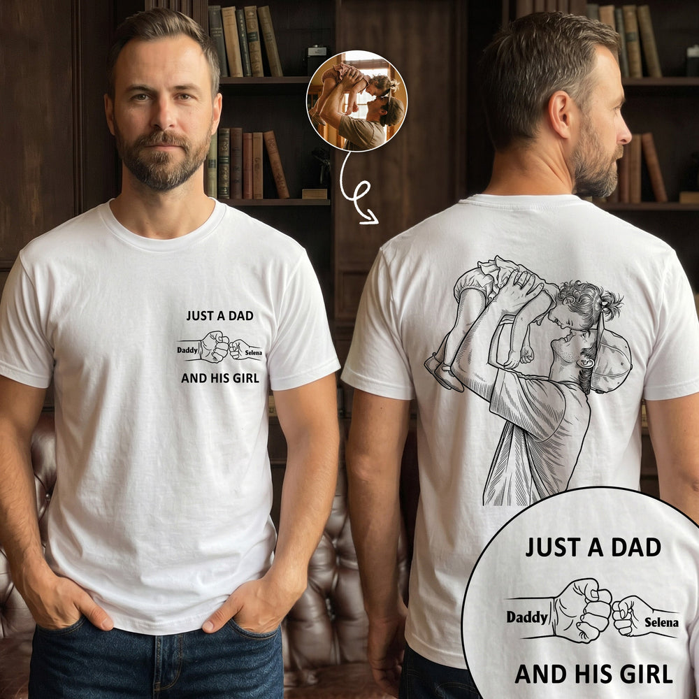 Just A Dad And His Girl Sketch Line Art - Personalized Shirt