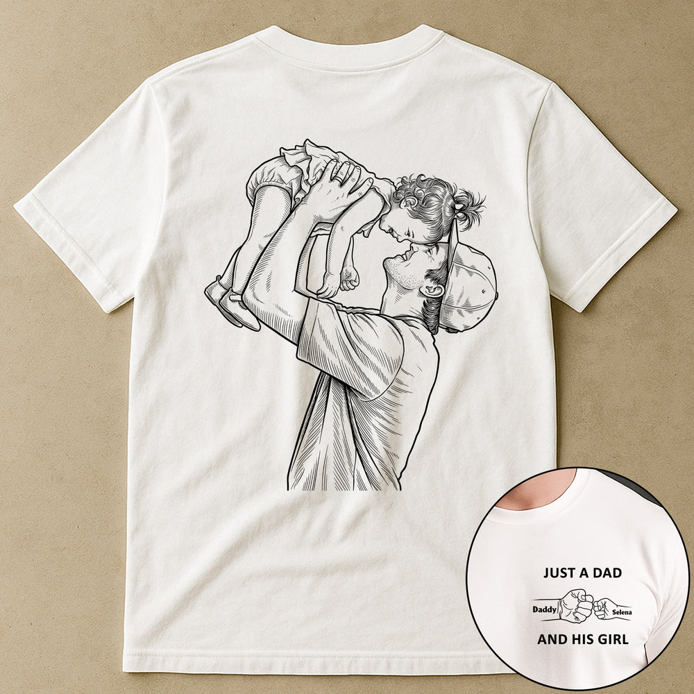 Just A Dad And His Girl Sketch Line Art - Personalized Shirt