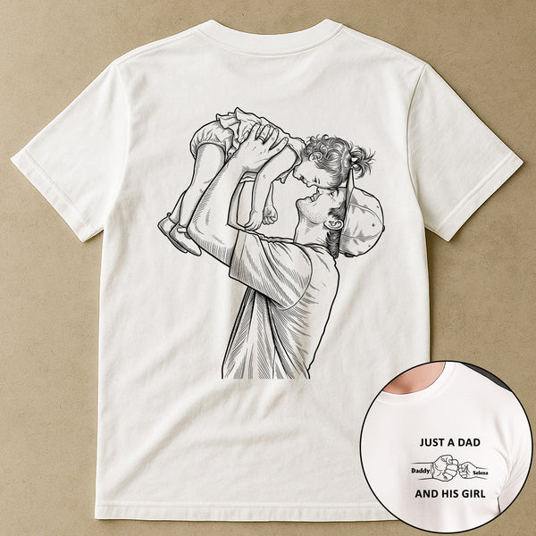 Just A Dad And His Girl Sketch Line Art - Personalized Shirt