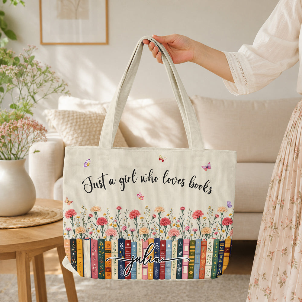 Just A Girl Who Loves Books - Custom Name, Quote & Birth Flower - Personalized Tote Bag