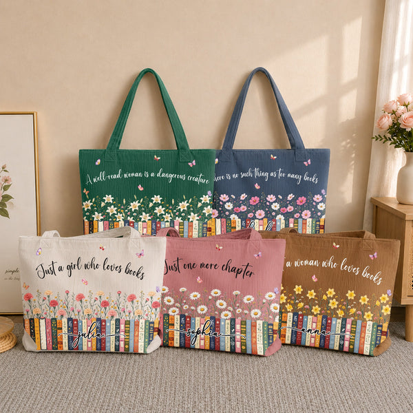 Just A Girl Who Loves Books - Custom Name, Quote & Birth Flower - Personalized Tote Bag