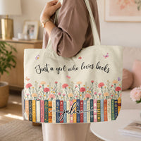 Just A Girl Who Loves Books - Custom Name, Quote & Birth Flower - Personalized Tote Bag