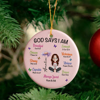 God Says I Am - Personalized Birth Flower Ceramic Ornament, Custom Affirmation Gift for Kids