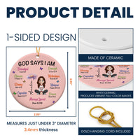 God Says I Am - Personalized Birth Flower Ceramic Ornament, Custom Affirmation Gift for Kids