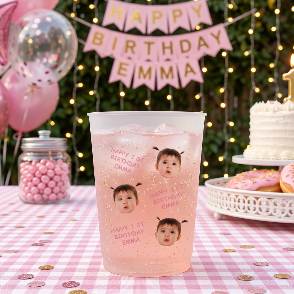 Personalized Kid Birthday Party Cups - Custom Photo Frosted Cups