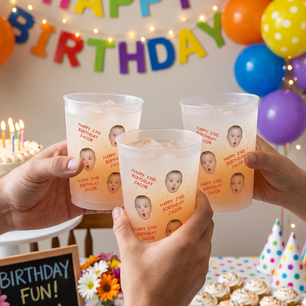 Personalized Kid Birthday Party Cups - Custom Photo Frosted Cups