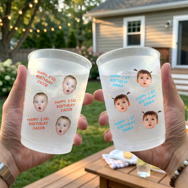 Personalized Kid Birthday Party Cups - Custom Photo Frosted Cups