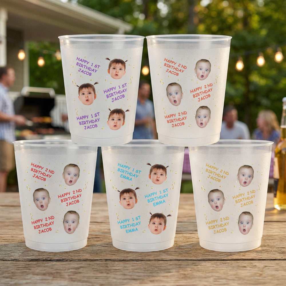 Personalized Kid Birthday Party Cups - Custom Photo Frosted Cups