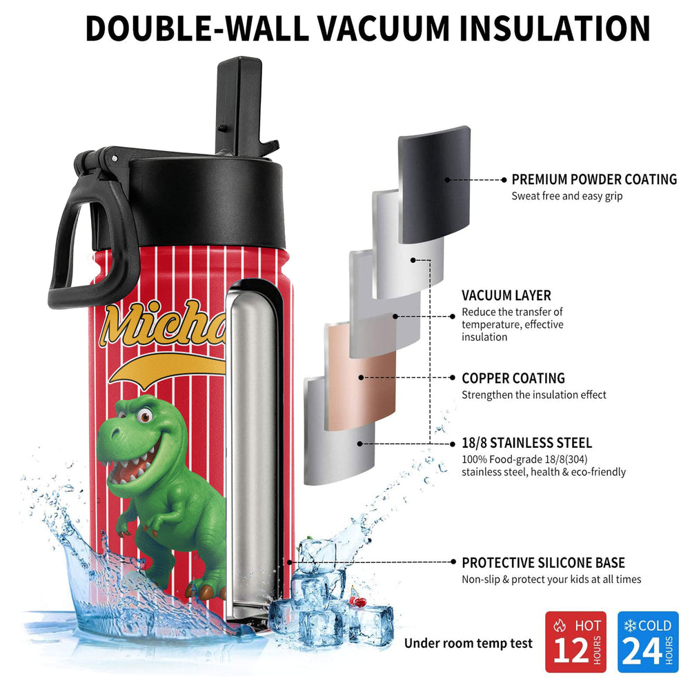 Kid Cartoon Dinosaurus Vehicles - Personalized Water Bottle