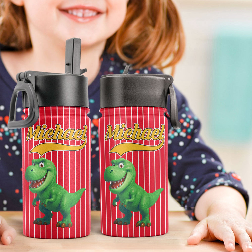 Kid Cartoon Dinosaurus Vehicles - Personalized Water Bottle