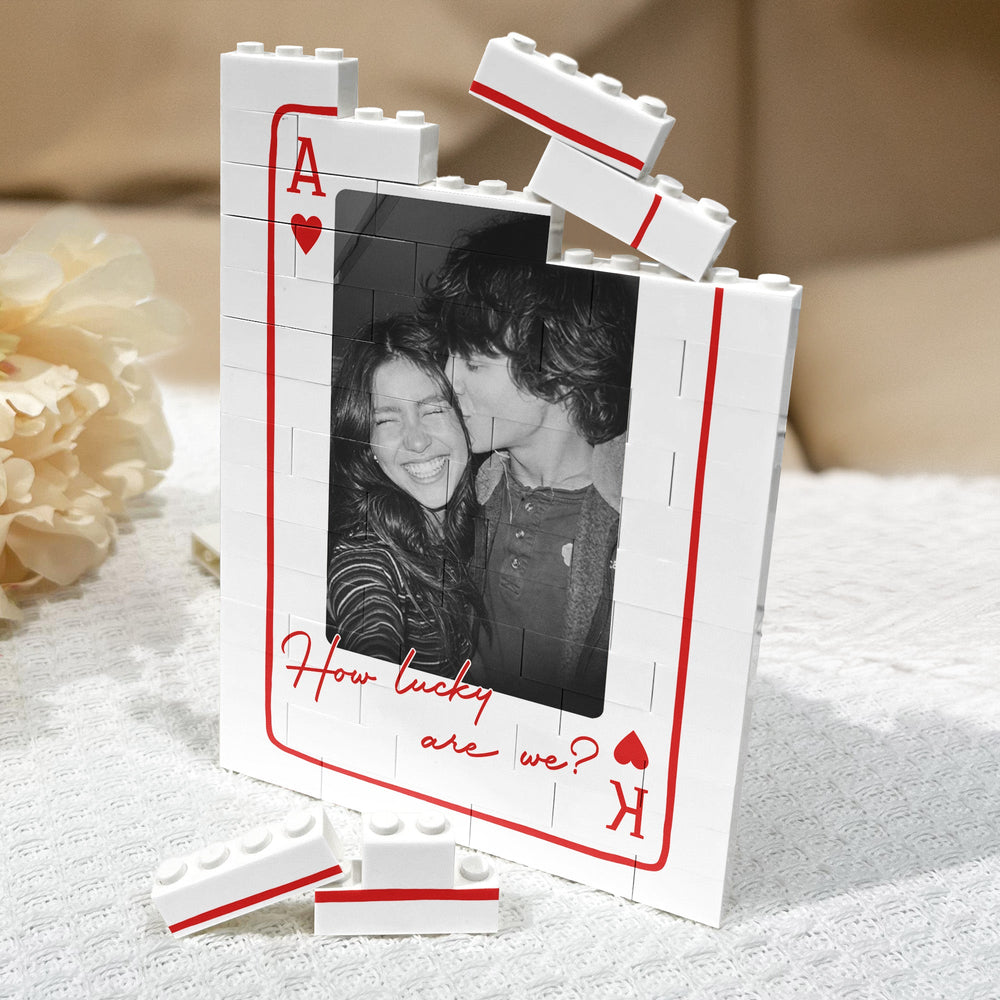 King And Queen Custom Couples Photo How Luck We Are - Personalized Photo Rectangle Building Brick