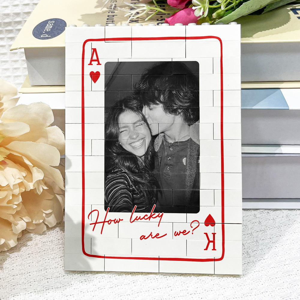 King And Queen Custom Couples Photo How Luck We Are - Personalized Photo Rectangle Building Brick