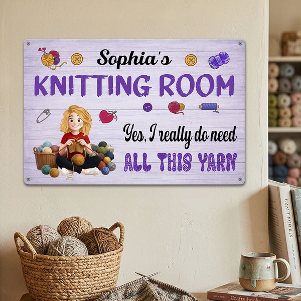 Knitting Room, Crochet Room - Personalized Metal Sign