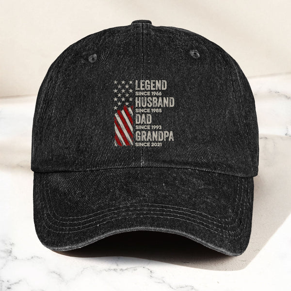 Father's Day Gifts, Legend, Husband, Dad And Grandpa - Personalized Distressed Denim Cap