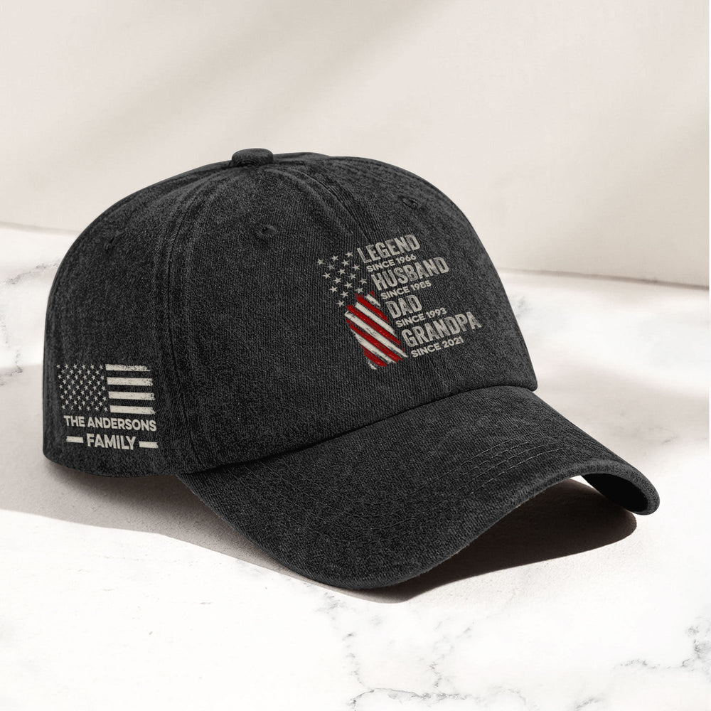 Father's Day Gifts, Legend, Husband, Dad And Grandpa - Personalized Distressed Denim Cap