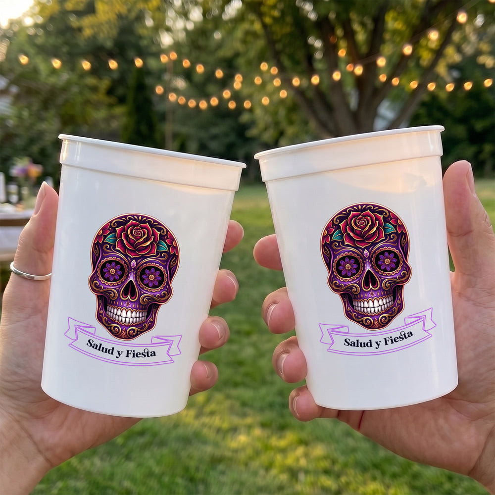 Custom Mexican Fiesta Party Cups - Personalized Day of The Dead Drinkware