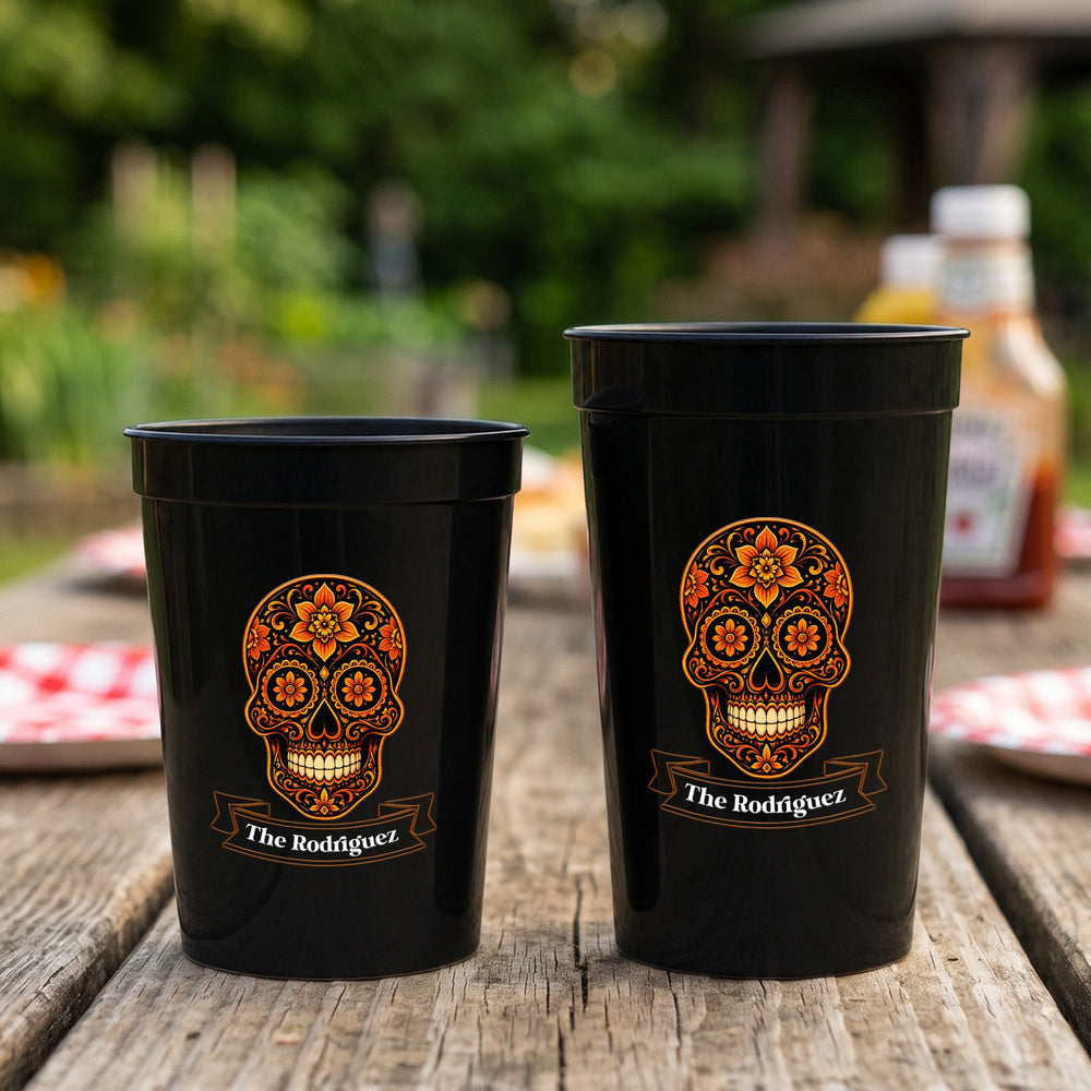 Custom Mexican Fiesta Party Cups - Personalized Day of The Dead Drinkware