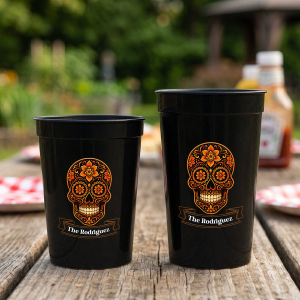 Custom Mexican Fiesta Party Cups - Personalized Day of The Dead Drinkware