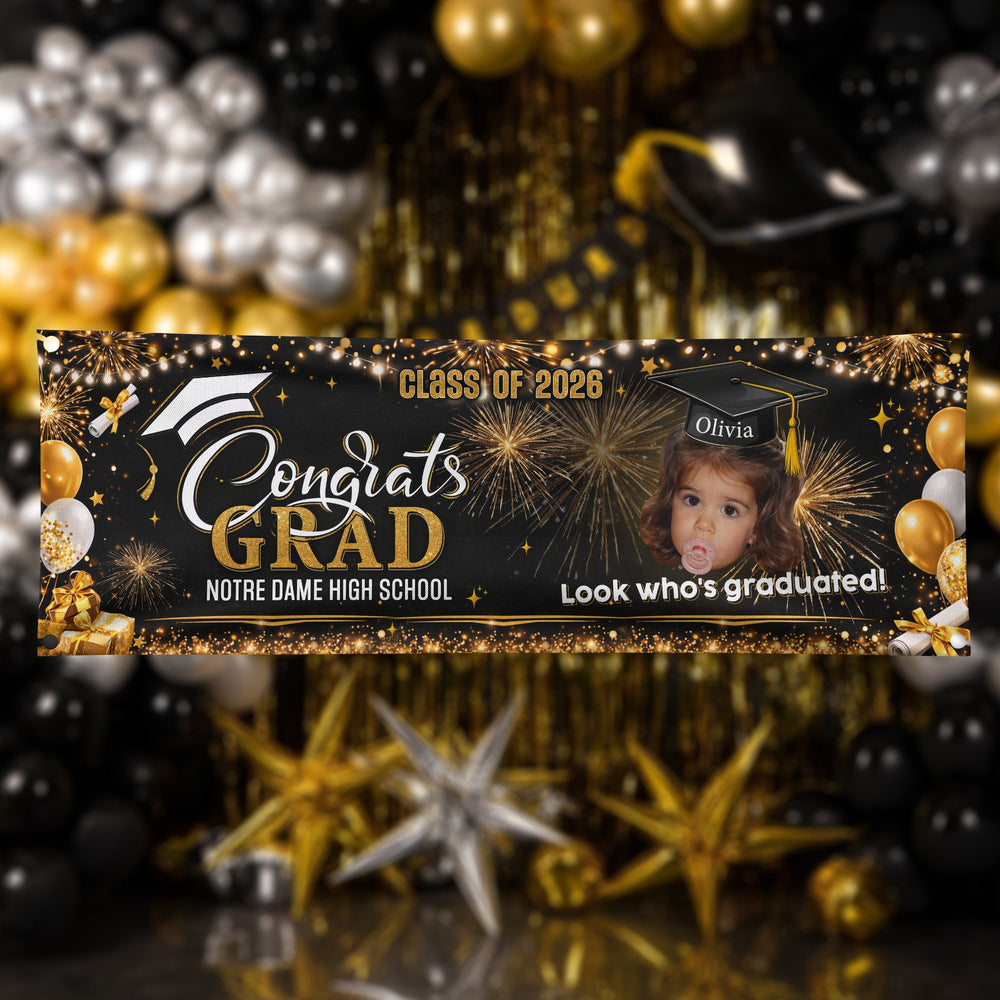 Look Who's Graduated - Graduation Party Gifts Childhood Photo Theme - Personalized Banner