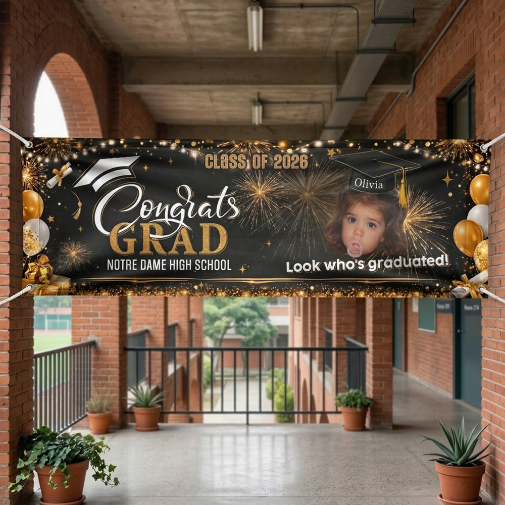 Look Who's Graduated - Graduation Party Gifts Childhood Photo Theme - Personalized Banner