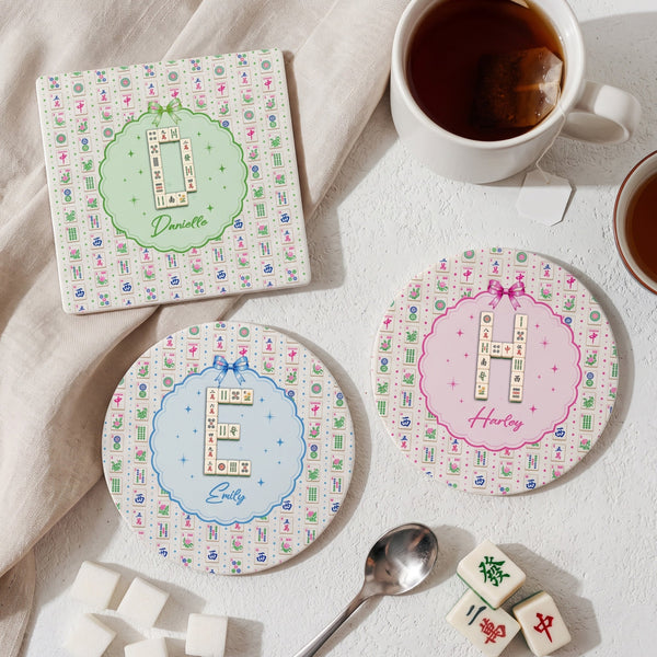 Personalized Mahjong Coasters - Custom Initial & Name Game Night Drink Mat