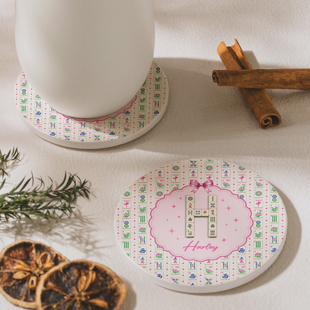 Personalized Mahjong Coasters - Custom Initial & Name Game Night Drink Mat