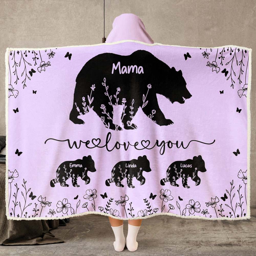Mother's Day Gifts, Mama Bear We Love You Floral Version - Personalized Wearable Blanket